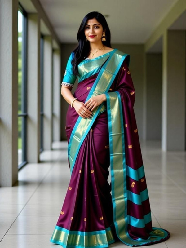 NST5 Self Design, Embellished, Woven Paithani Tissue, Cotton Silk Saree with Unstitched Blouse
