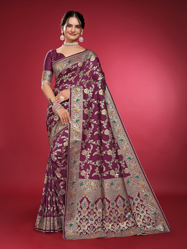 Navanari Woven, Embellished Banarasi Jacquard, Art Silk Saree