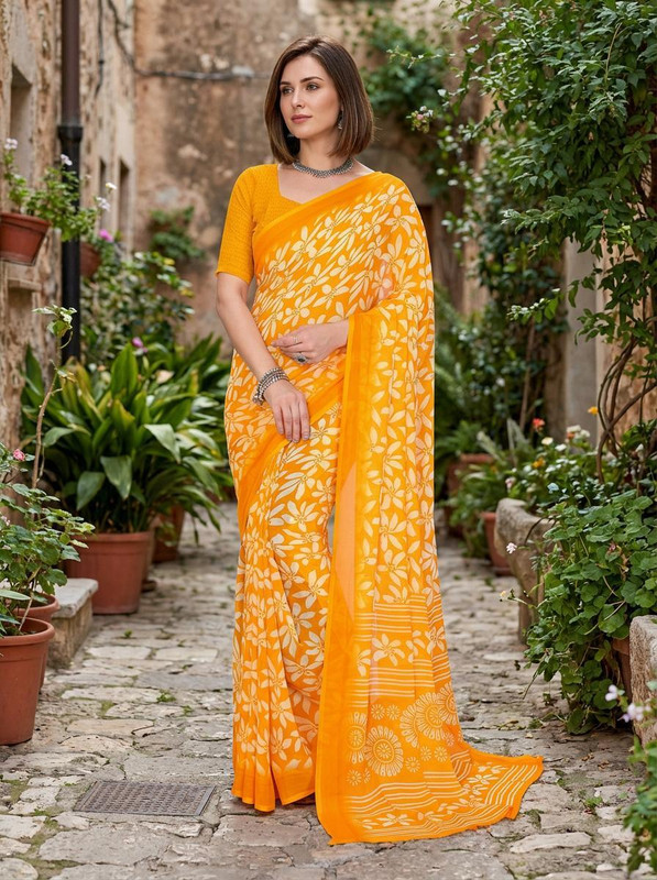 Anand Sarees Floral Print Daily Wear Georgette Saree with Unstitched Blouse