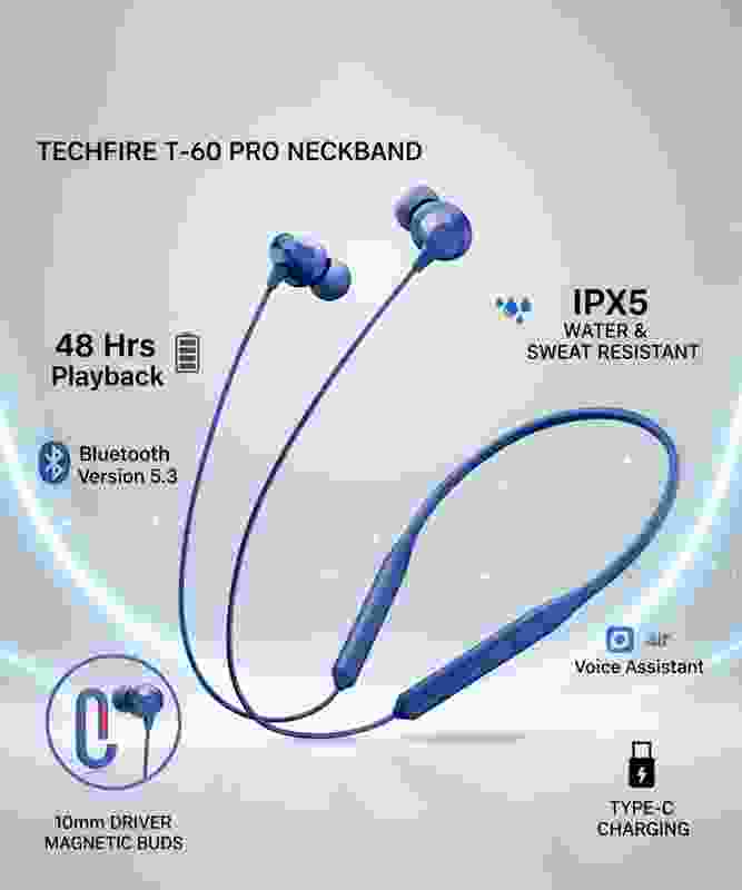 TECHFIRE T60 Pro Bullets Wireless Z Bass Edition headphone with Magnetic On Off Anc Enc Bluetooth Headset