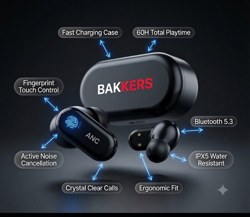 BAKKERS Trending BUDS 2026 True Wireless Earbuds with Mic, 12.4mm Drivers M05 Bluetooth Gaming Headset