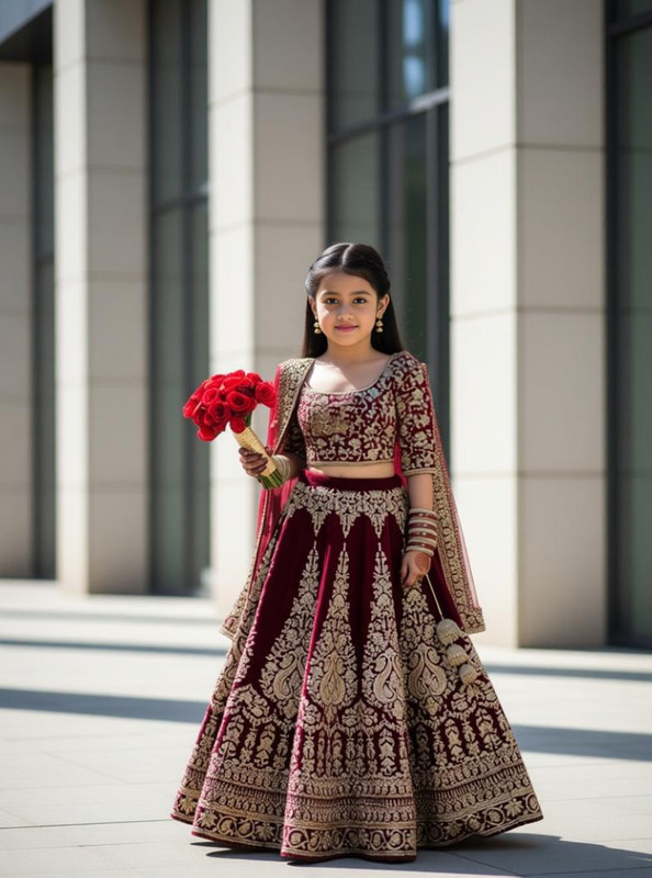 ShopGlobal Girls Lehenga Choli Ethnic Wear Embroidered Lehenga, Choli and Dupatta Set
