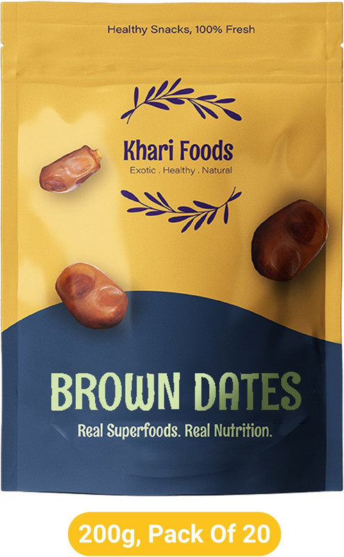 Khari Foods Premium Brown Dates, Khajur / Khajoor, Fibre Rich, Energy Booster Snacks Dry Dates
