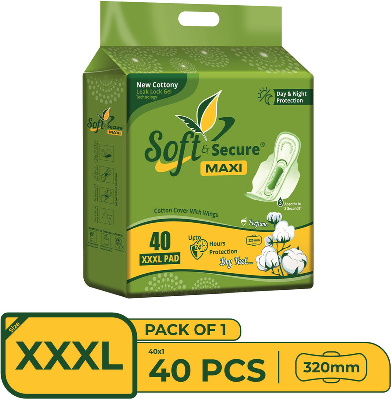SOFT & SECURE XXXL SOFT COTTONY RASH FREE SANITARY PAD, DRY FEEL FOR HEAVY FLOW AND 3 SECONDS ABSORPTION SANITARY PAD Sanitary Pad