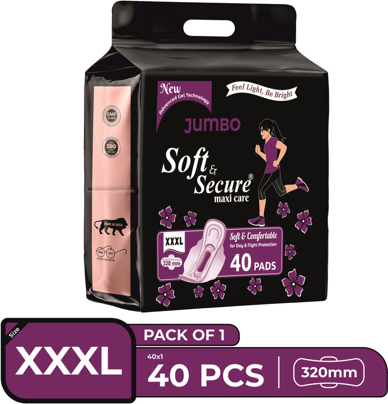 soft & secure XXXL JUMBO DRY RASH FREE SANITARY NAPKIN Sanitary Pad (Pack of 40) Sanitary Pad
