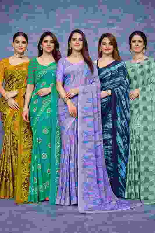 Kanooda Prints Printed Bollywood Georgette Saree with Unstitched Blouse
