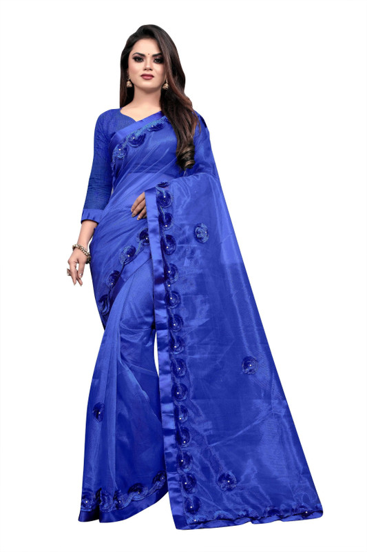 M5STUDIO Floral Print Bollywood Net Saree with Unstitched Blouse