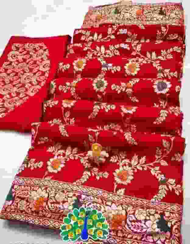 DEV SHREE SILK Temple Border, Woven, Printed Banarasi Jacquard Saree with Unstitched Blouse