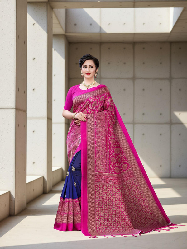 Fabwomen Printed Fashion Art Silk Saree with Unstitched Blouse