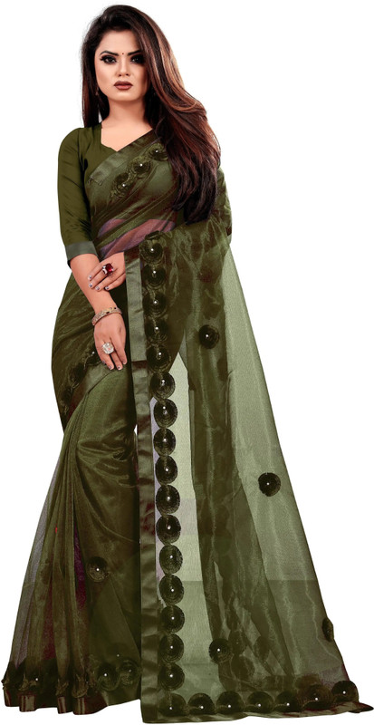 M5STUDIO Floral Print Bollywood Net Saree with Unstitched Blouse