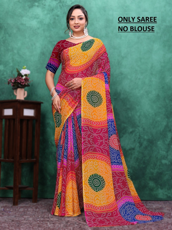 maayro Printed Bandhani Georgette Saree