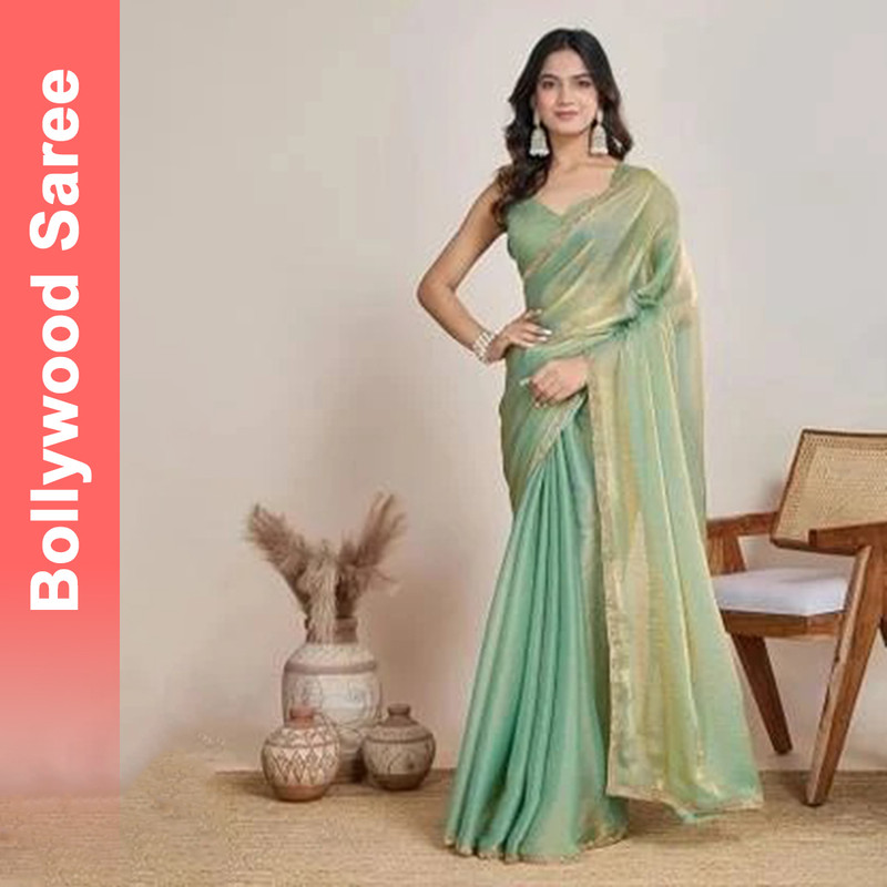 NIVUS CLOTHING Solid Banarasi Chiffon Saree with Unstitched Blouse