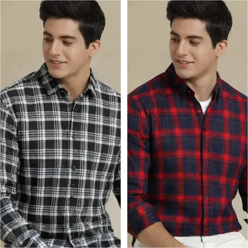 Mark Leurent Men Checkered Casual Red Shirt