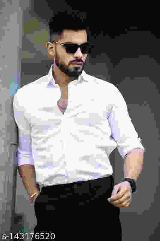 TIGERSNAKE Men Solid Casual White Shirt