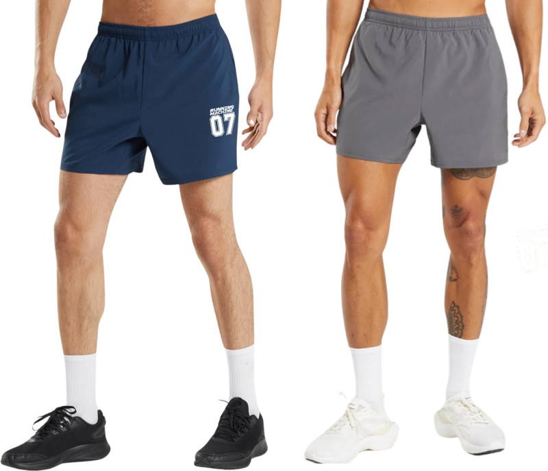 RUNNING MACHINE Men Dark Blue, Dark Grey Sports Shorts