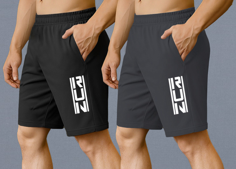 Denlike Men Black, Dark Grey Basic Shorts