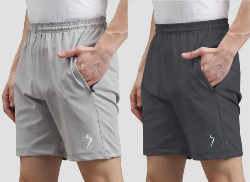 KONKI Men Grey, Dark Grey Basic Shorts