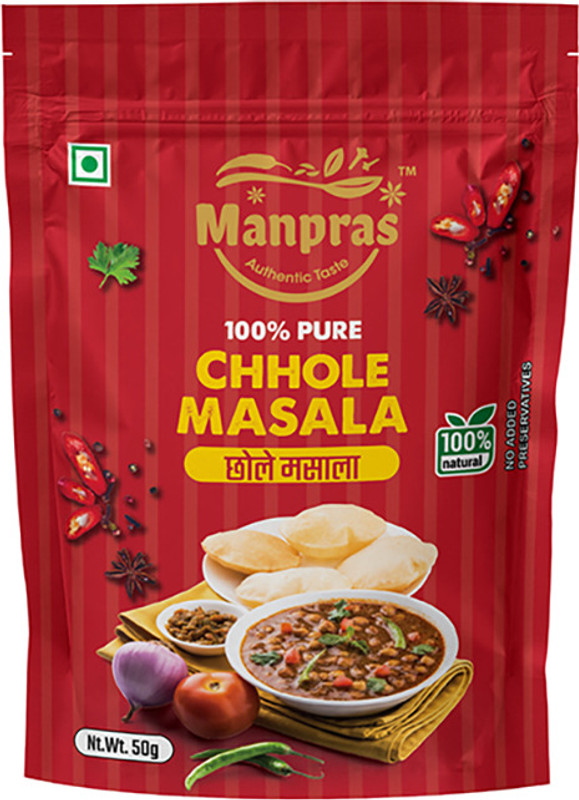 MANPRAS Chhole Masala 100% Natural, No Preservatives, Standy with Ziplock Packing