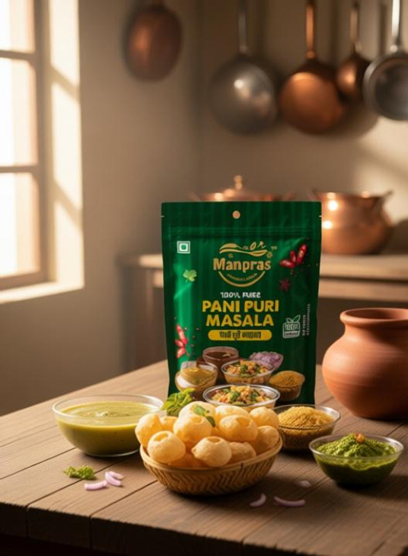 MANPRAS Pani Puri Masala 100% Natural, No Preservatives, Standy with Ziplock Packing