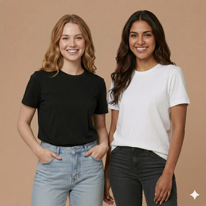 Nagru Solid Women Black, White T-Shirt
