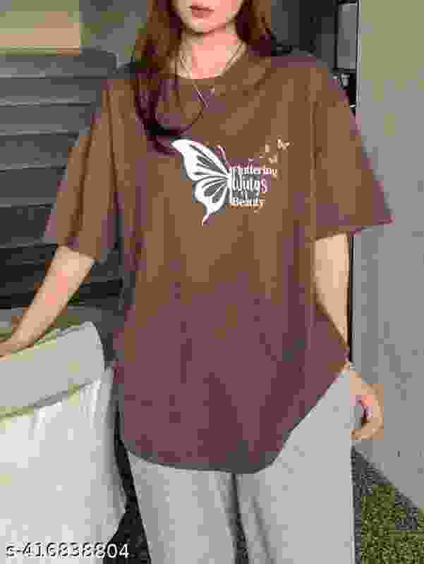 ZamZamHub Printed Women Brown T-Shirt