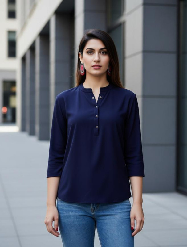 Brijam Casual Solid Women Dark Blue Top