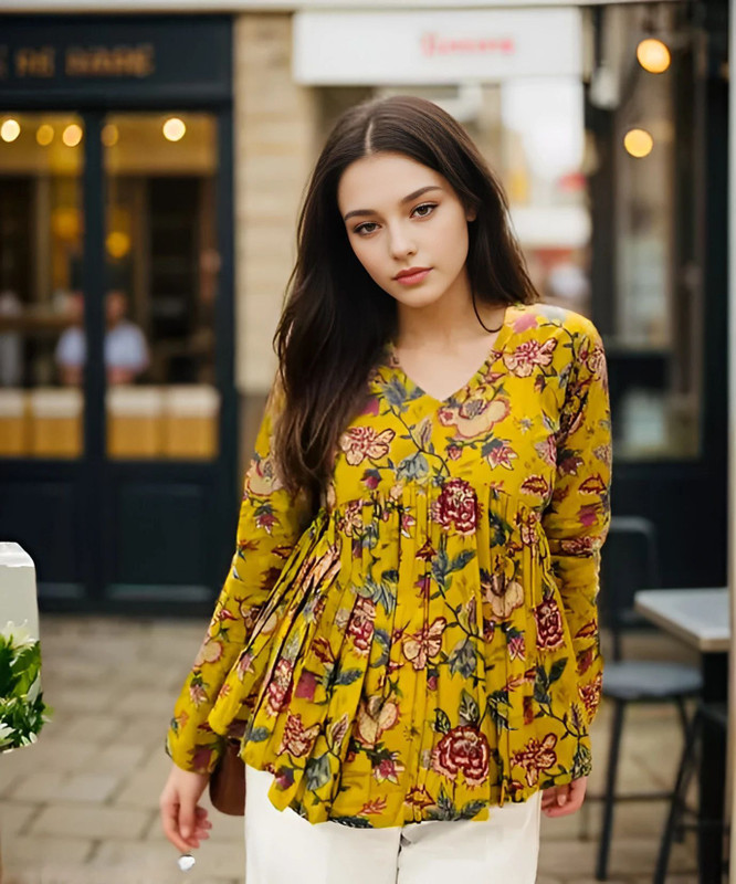 Aadinath Fashion Casual Floral Print Women Yellow Top