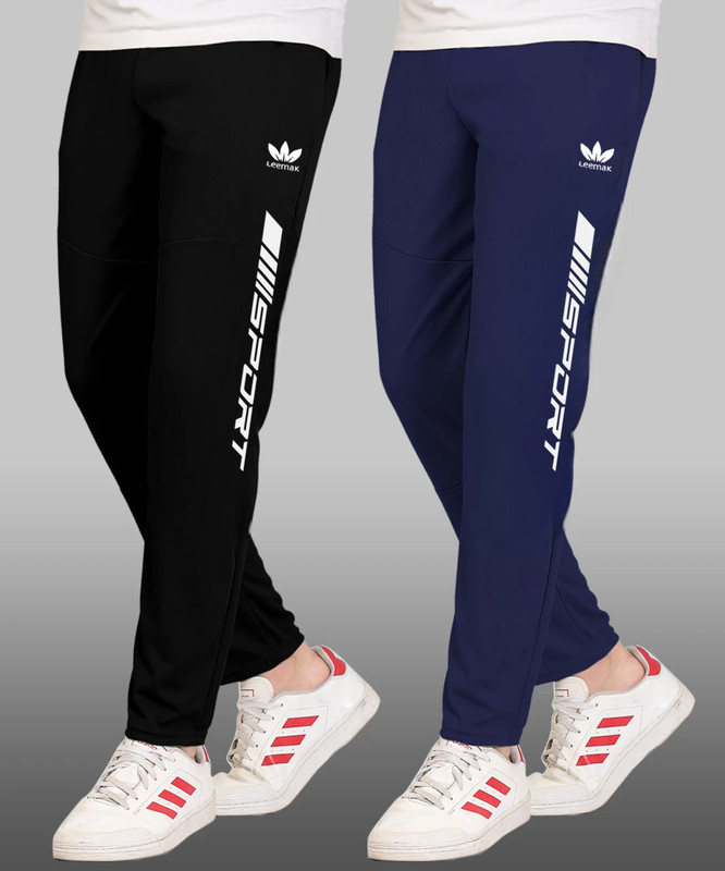LEEMAK Self Design Men Black, Light Blue Track Pants