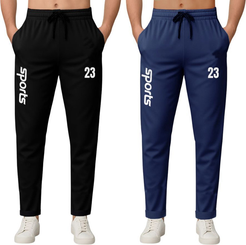 FLYZEN Printed Men Black, Dark Blue Track Pants