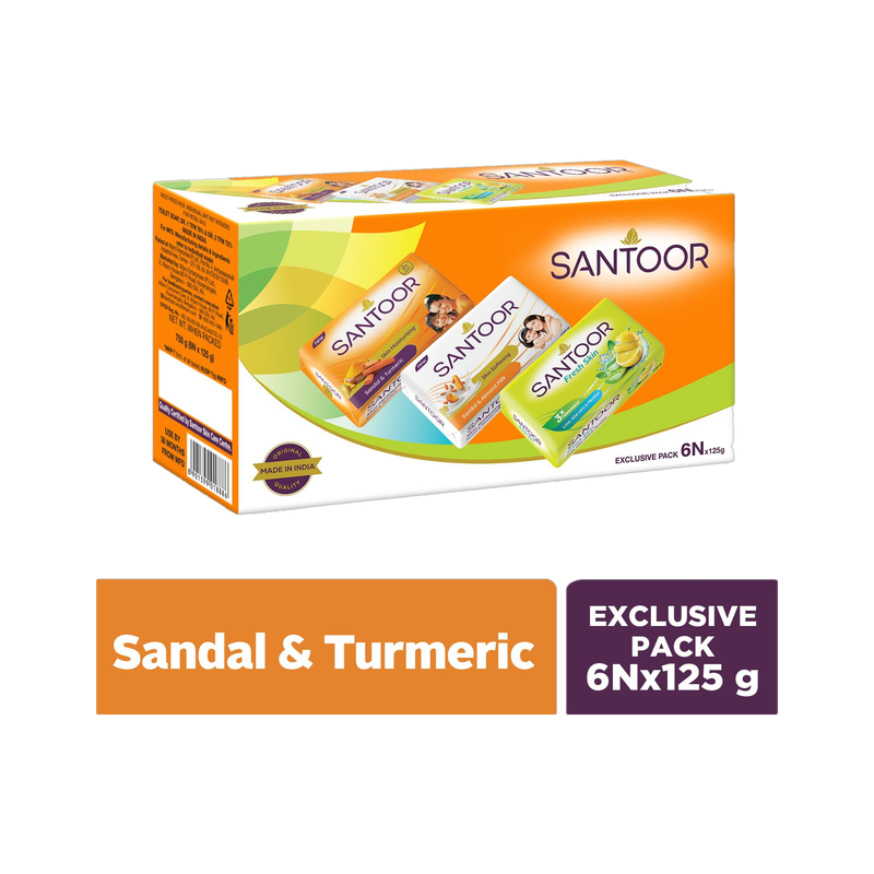 Santoor Total Skin Care- Aloe Vera & Lime, Sandal & Almond Milk, Sandal & Turmeric Soap