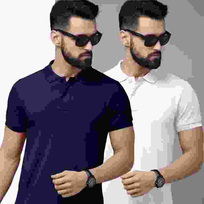 CREATIVE SPORTS Solid Men Polo Neck Navy Blue T-Shirt