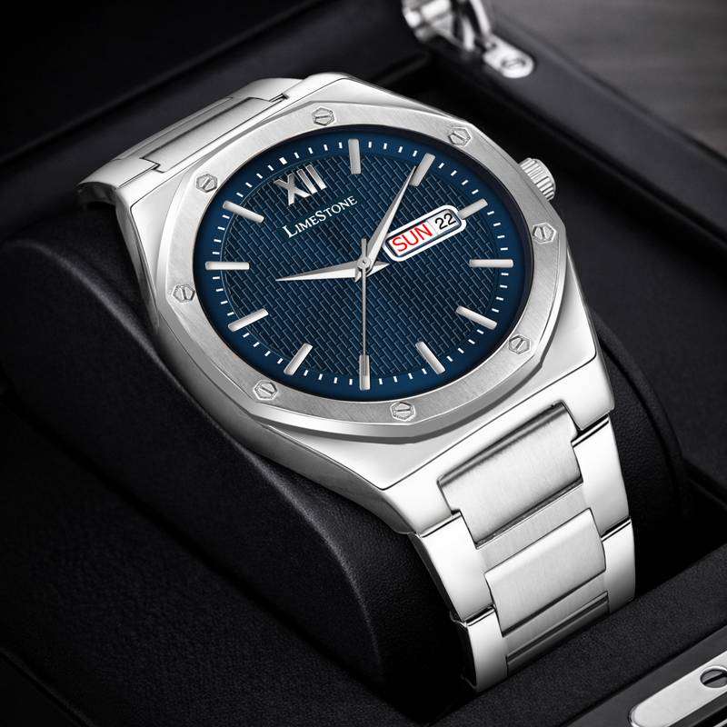 LIMESTONE HEXA Designer Screw Series | Day & Date Functioning | Stainless Steel | Quartz Analog Watch - For Men - Photo 4