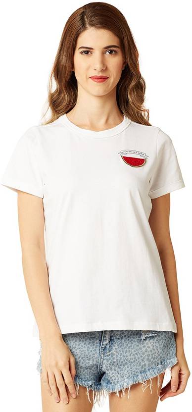 Miss Chase Casual Half Sleeve Graphic Print Women White Top Miss Chase Women's Tops