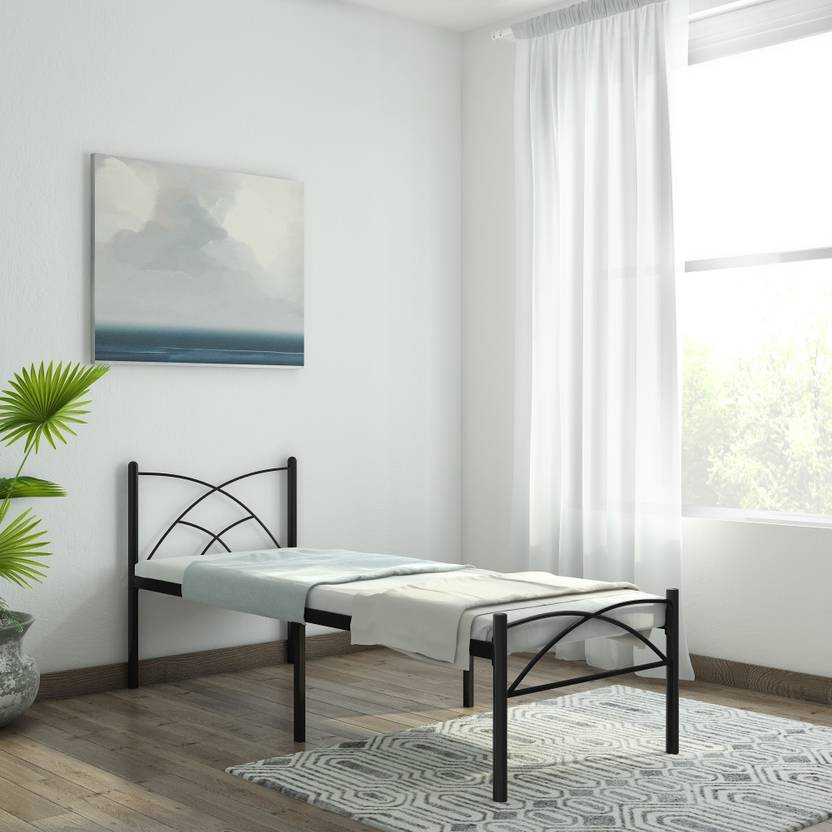 FurnitureKraft Berlin Metal Single Bed Finish Color Black FurnitureKraft Beds