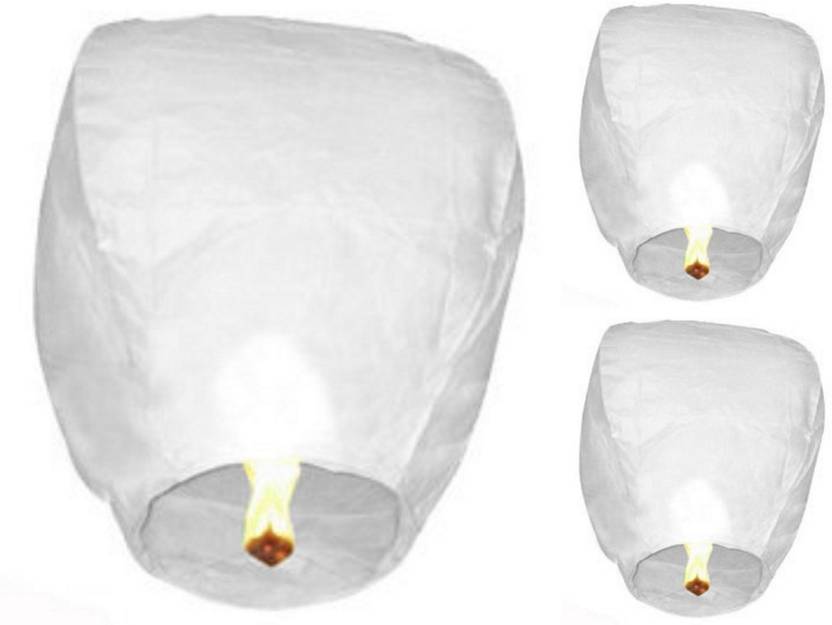 Singh Xpress Exciting Flying Paper Hot Air Balloon With Burning Kit Combo Of 5 White Paper Sky Lantern