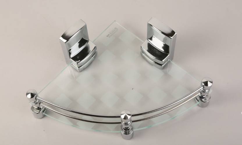 RoyaL Indian Craft 12 Inch Pattern Printed Glass Wall Shelf Number of Shelves 1, White RoyaL Indian Craft Bathroom Racks