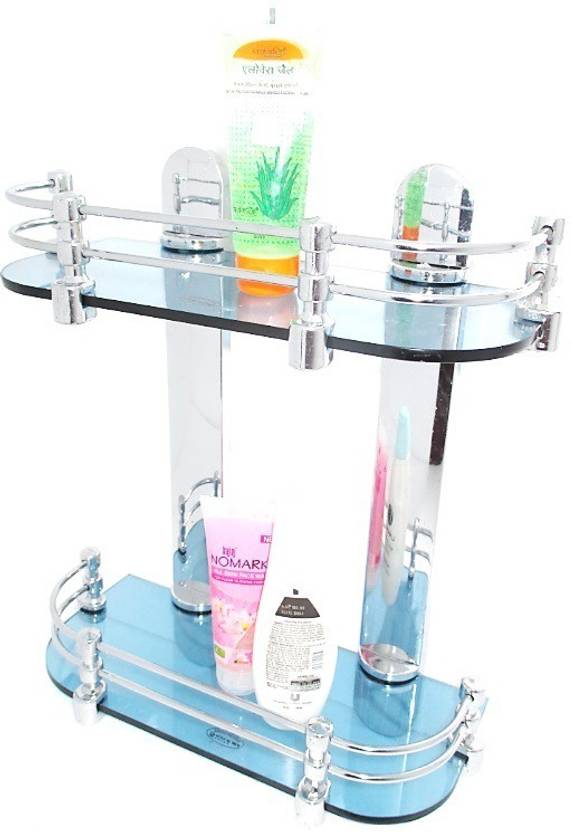 RoyaL Indian Craft Royal BLUE Color 12 By 5 Inch Multipurpose Double Glass Wall Shelf Number of Shelves 2, Blue RoyaL Indian Craft Wall Shelves