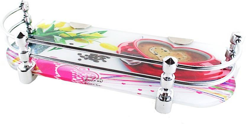 RoyaL Indian Craft 12 By 5 Inch D Bracket Heart Printed Glass Wall Shelf Number of Shelves 1, Multicolor RoyaL Indian Craft Wall Shelves