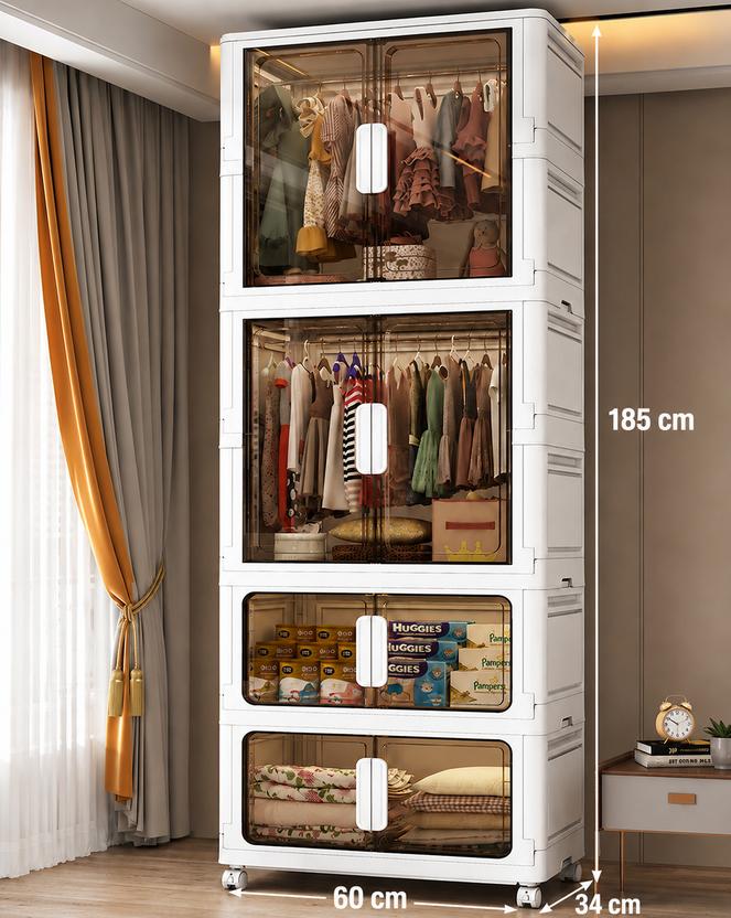 Sasimo 2-Wardrobe 8-Door 4-Shelf Plastic foldable Cupboard PC Collapsible Wardrobe