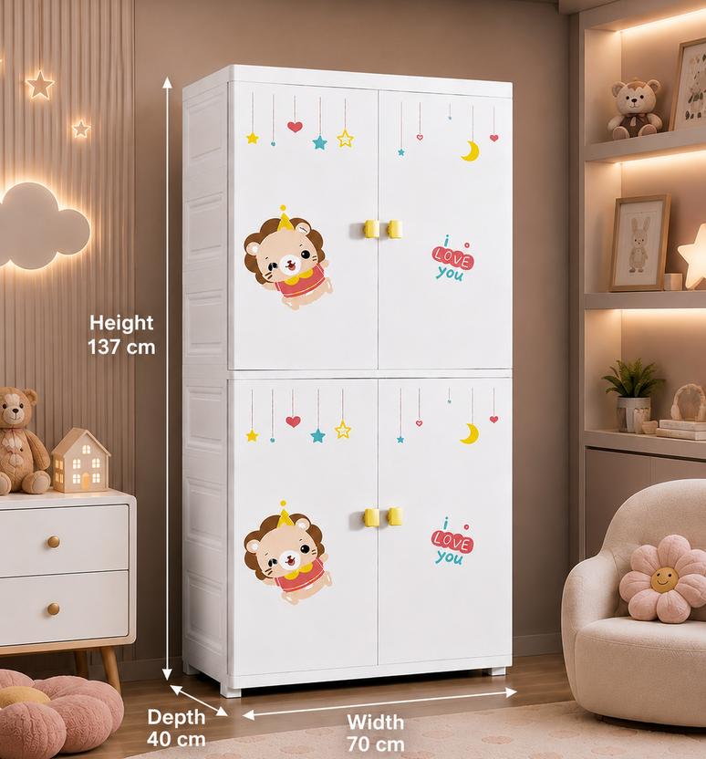Sasimo 1-Wardrobe 4-Door 2-Shelf Plastic foldable Cupboard PC Collapsible Wardrobe