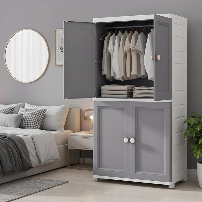 Sasimo 1-Wardrobe 4-Door 2-Shelf Plastic foldable Cupboard PC Collapsible Wardrobe
