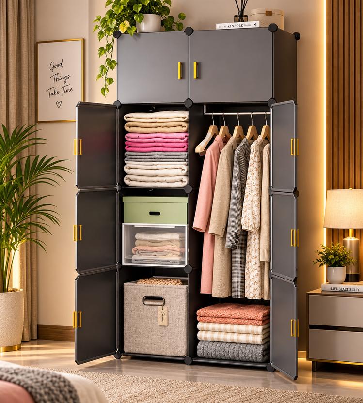 Sasimo 8-Door 8-Shelf Plastic kids Collapsible Cupboard PC Collapsible Wardrobe