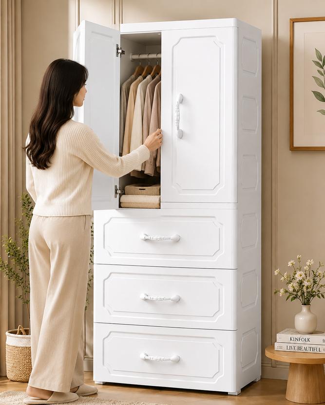 Sasimo 1-Wardrobe 5-Door 4-Shelf Plastic foldable Cupboard PC Collapsible Wardrobe
