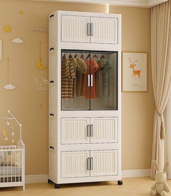 Sasimo 1-Wardrobe 4-Door 4-Shelf Plastic foldable Cupboard PC Collapsible Wardrobe
