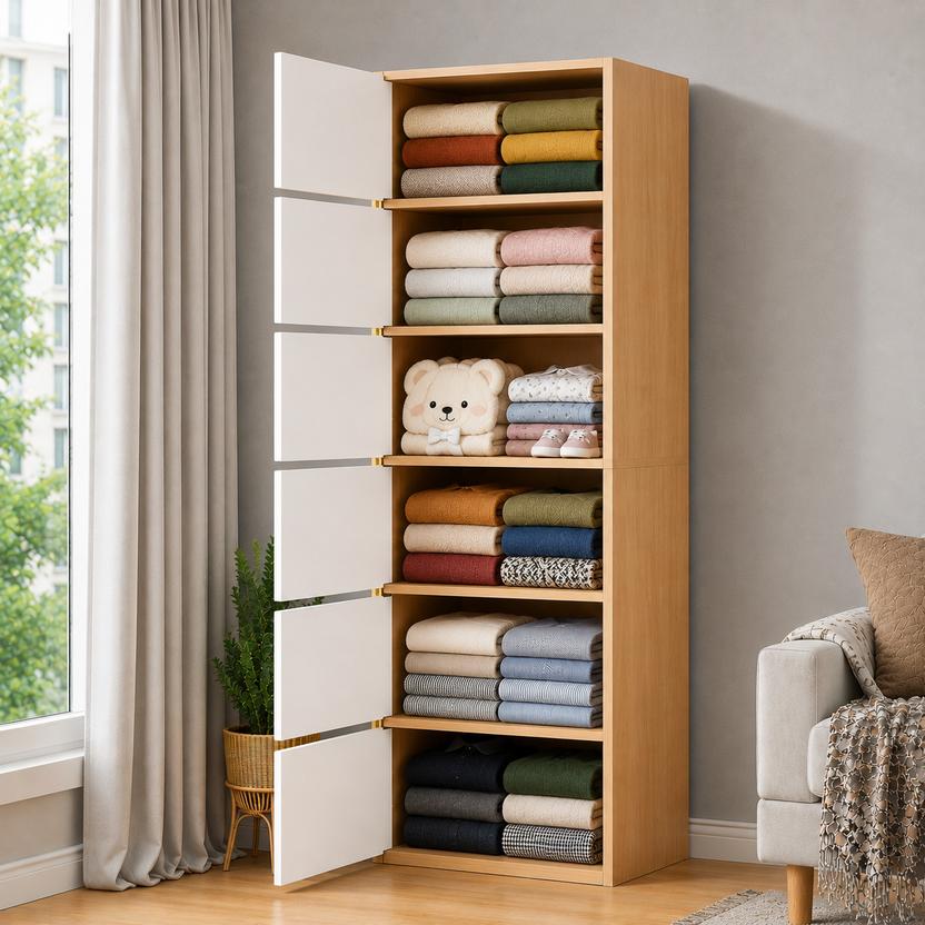 Sasimo 6-Door 6-Shelf Closet Engineered Wood Collapsible Cupboard PC Collapsible Wardrobe