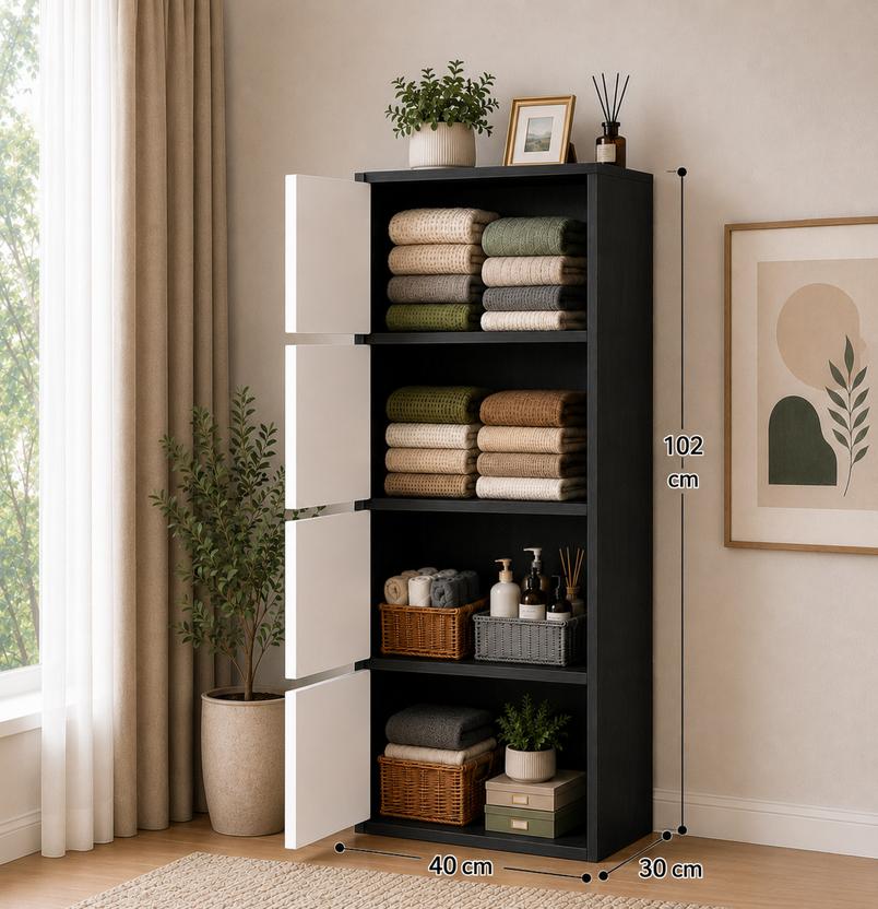 Sasimo 4-Door 4-Shelf Closet Engineered Wood Collapsible Cupboard PC Collapsible Wardrobe