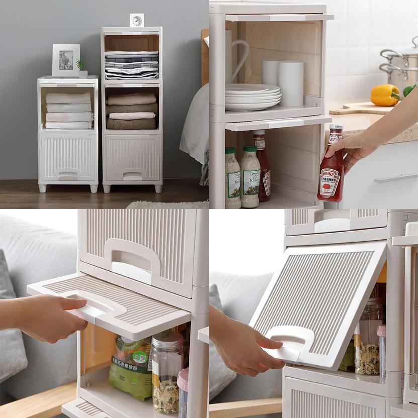 Sasimo 4-Door 4-Shelf Plastic Carbon Steel Collapsible Wardrobe