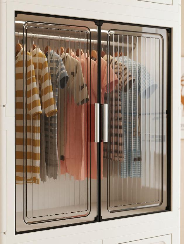 Sasimo 1-Wardrobe 4-Door 4-Shelf Plastic Collapsible Cupboard PC Collapsible Wardrobe