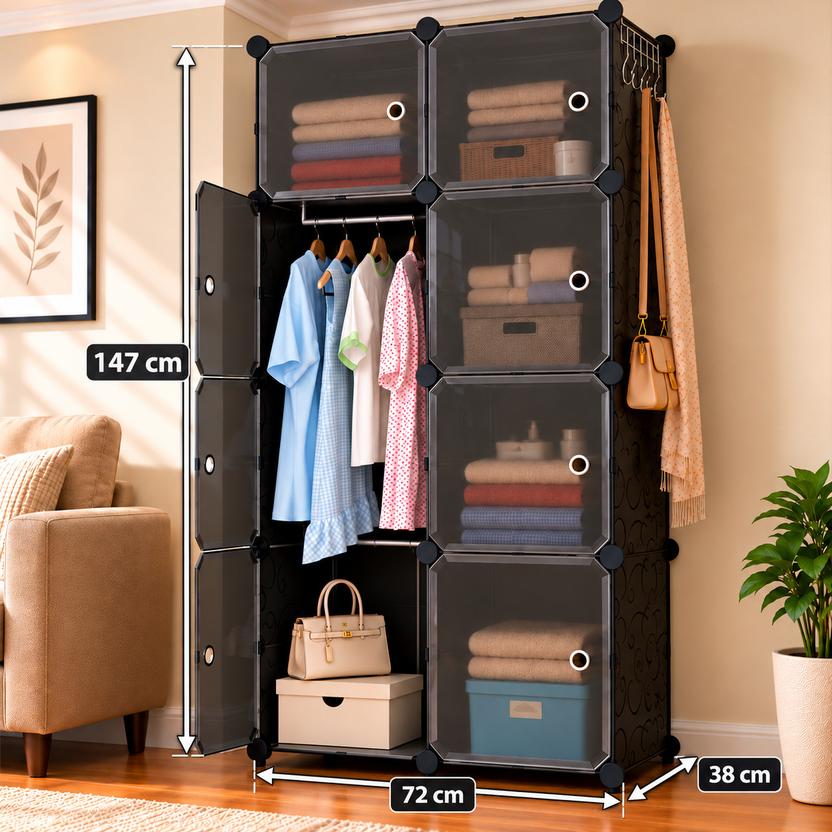Sasimo 8-Door 8-Shelf Plastic kids Collapsible Cupboard Carbon Steel Collapsible Wardrobe