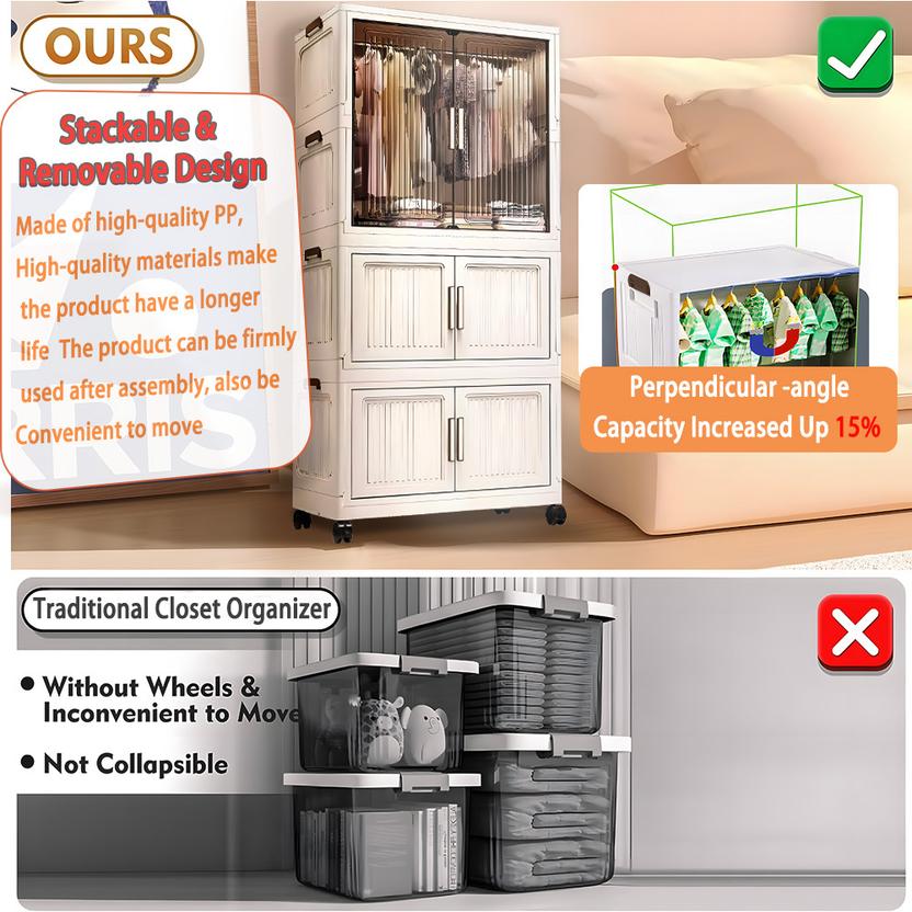 Sasimo 1-Wardrobe 3-Door 3-Shelf Plastic foldable Cupboard PC Collapsible Wardrobe